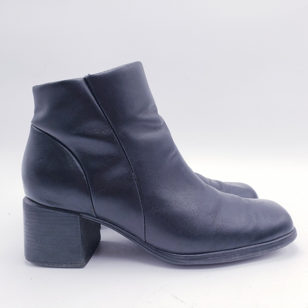 Vintage 90s y2k Bratz Black Leather Chunky Heel Square Toe‎ Punk Booties Size 8
